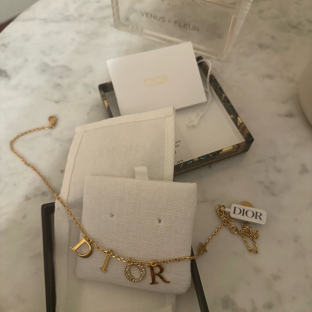 Dior Gold Letter Charm Necklace with Pavé O Accents - Picture 4 of 7